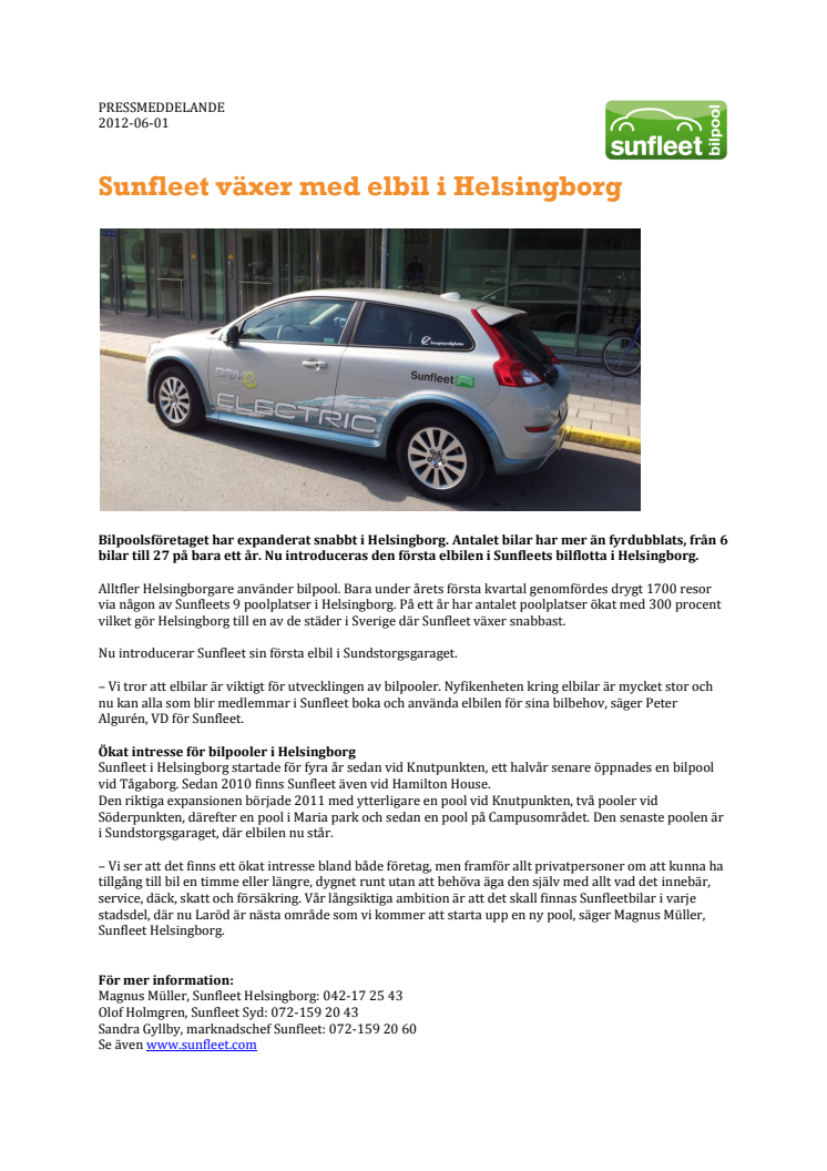Sunfleet växer med elbil i Helsingborg