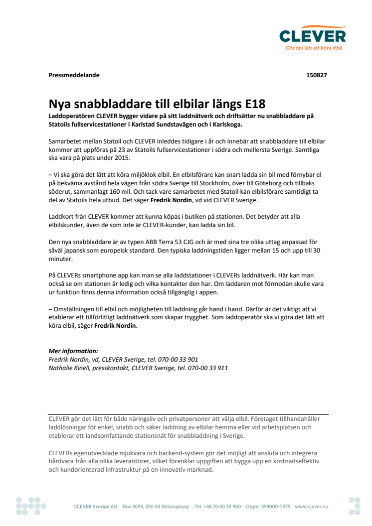 Nya snabbladdare till elbilar längs E18