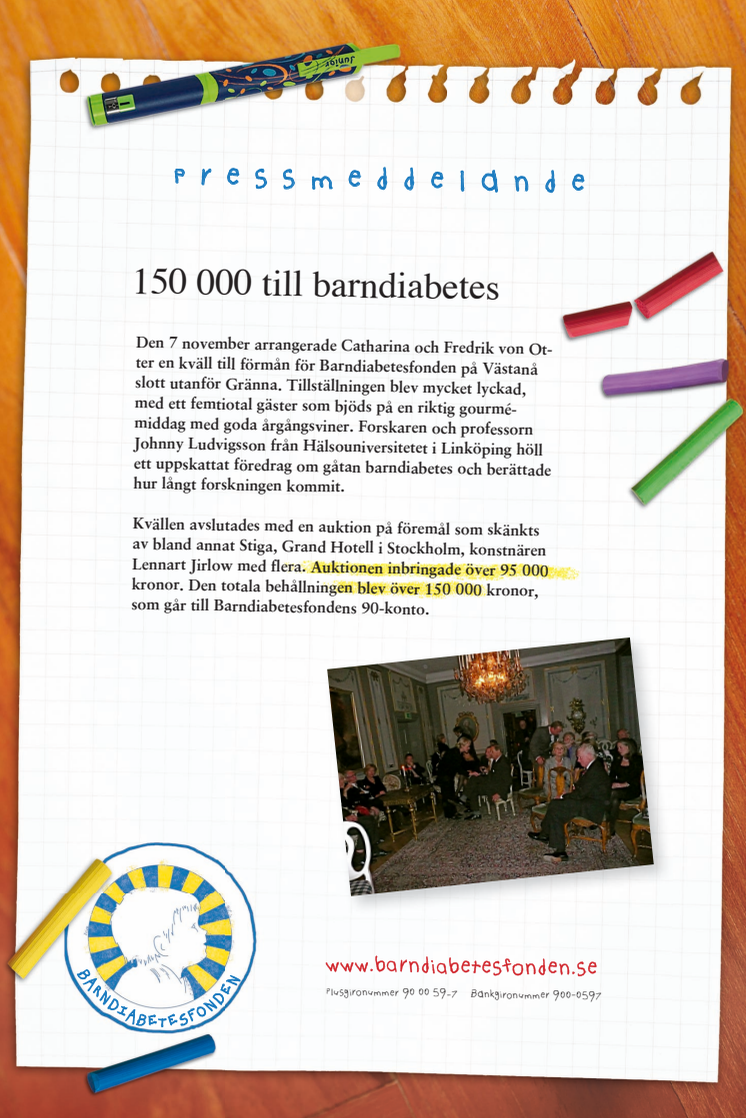 150 000 till Barndiabetesfonden