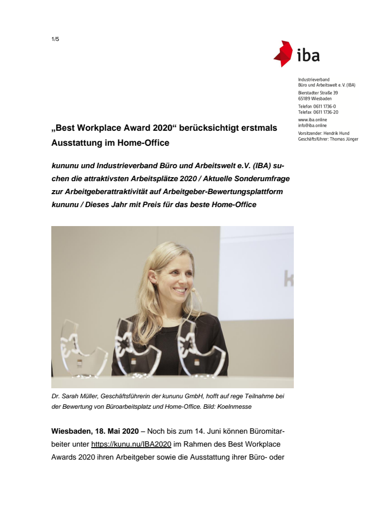 „Best Workplace Award 2020“ berücksichtigt erstmals Ausstattung im Home-Office 