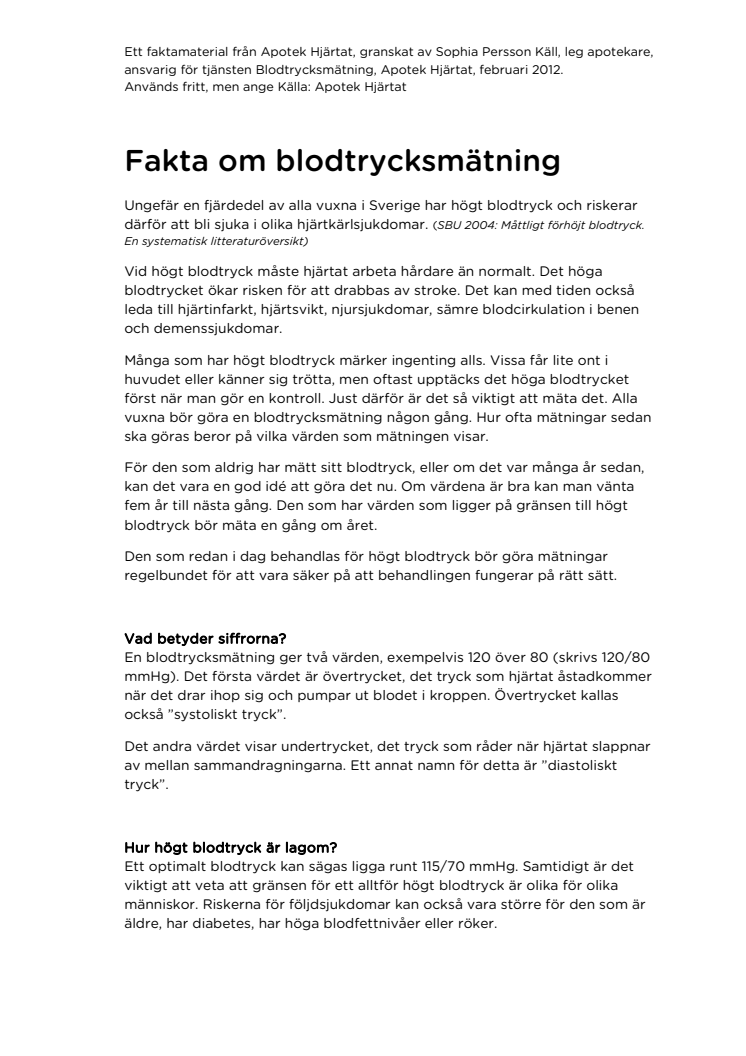 Fakta om blodtrycksmätning