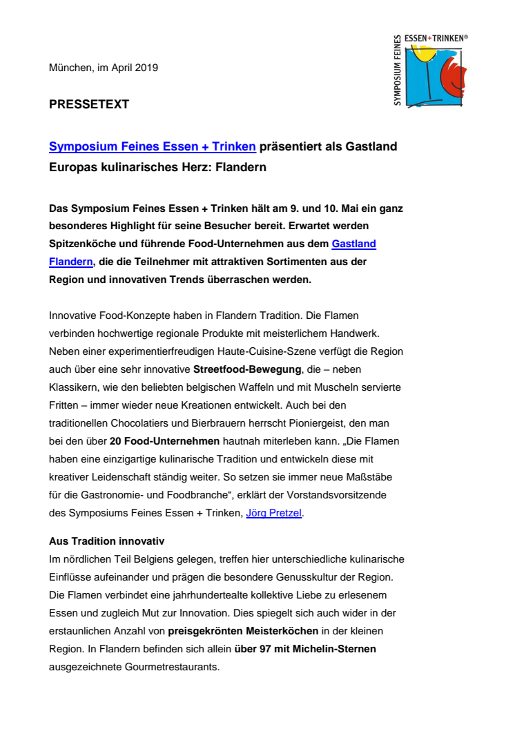 Symposium Feines Essen + Trinken präsentiert als Gastland Europas kulinarisches Herz: Flandern 