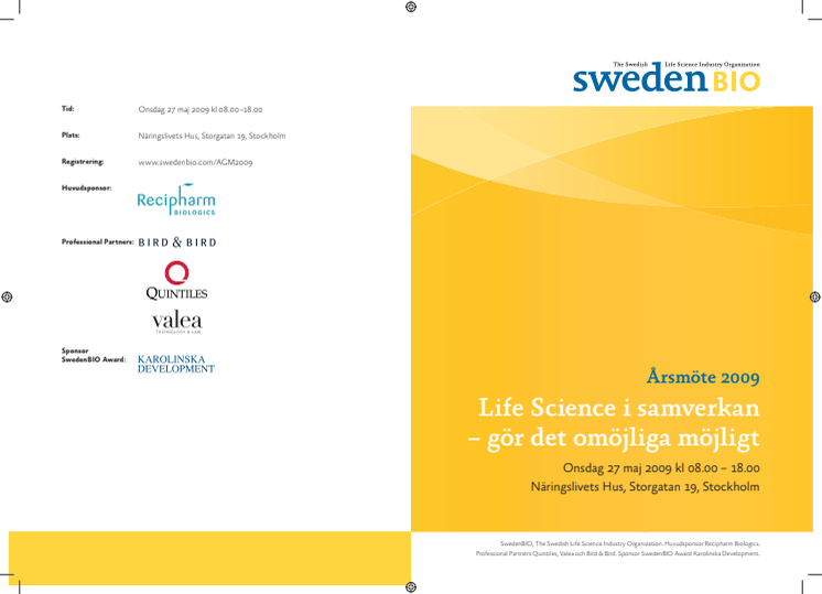 Program till SwedenBIOs Årsmöte 27 maj i Stockholm