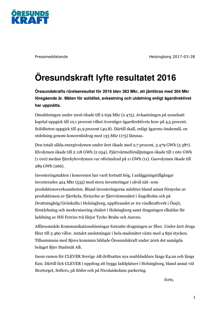 Öresundskraft lyfte resultatet 2016