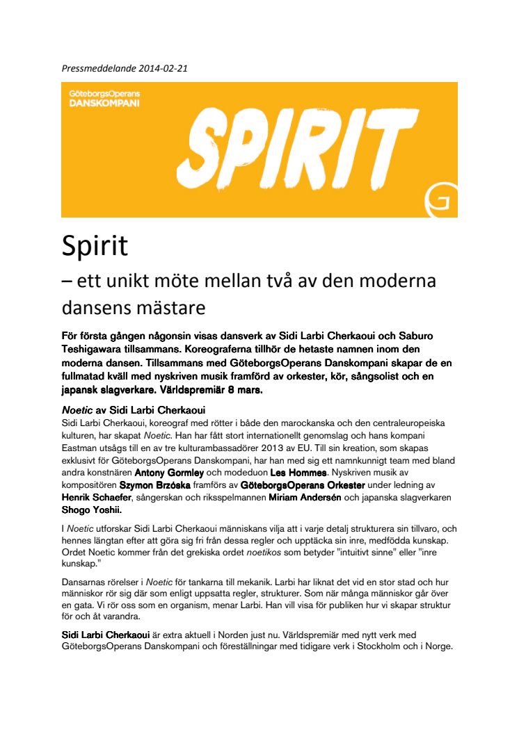 Spirit – ett unikt möte mellan två av den moderna dansens mästare 