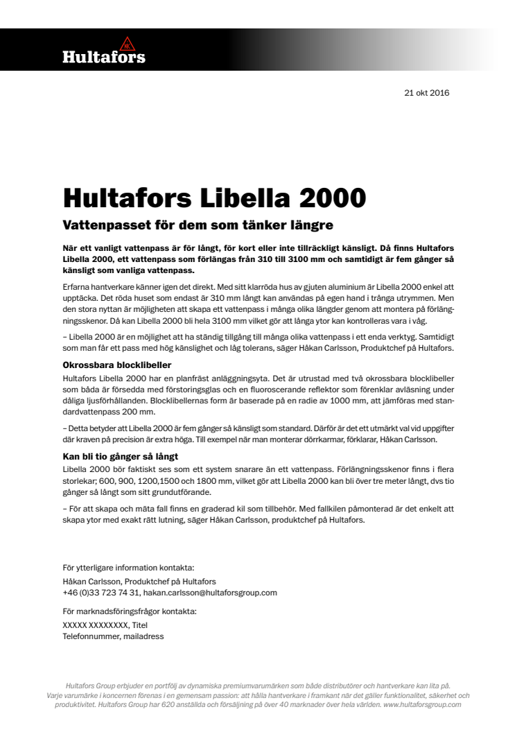 Hultafors Libella 2000 - Vattenpasset för dem som tänker längre