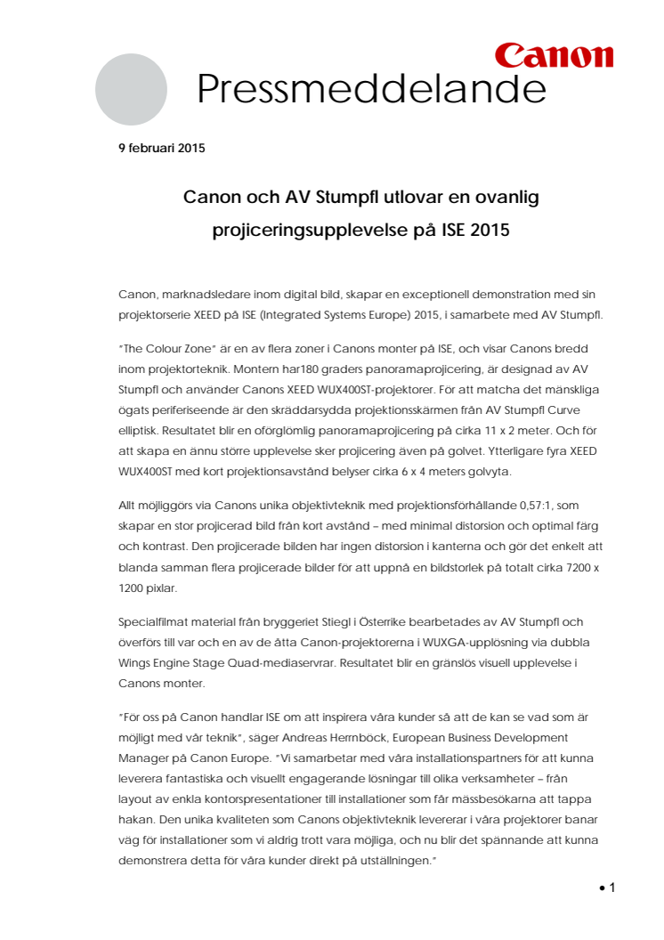 Canon och AV Stumpfl utlovar en ovanlig projiceringsupplevelse på ISE 2015
