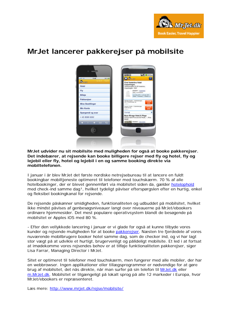 MrJet lancerer pakkerejser på mobilsite