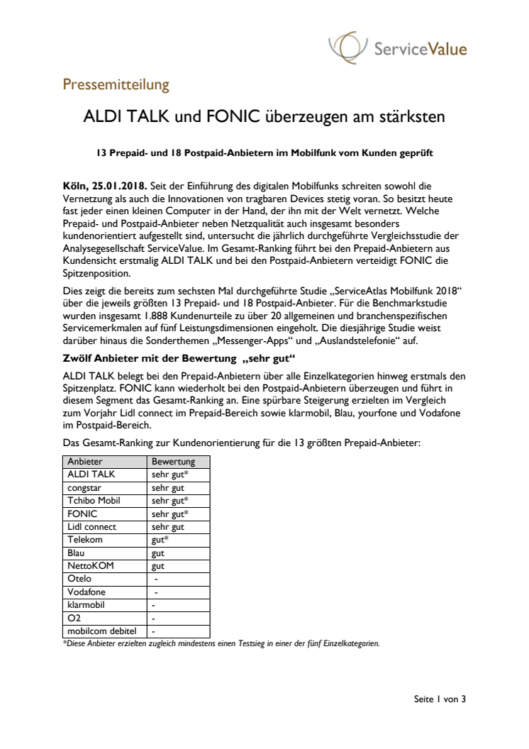 ALDI TALK und FONIC überzeugen am stärksten