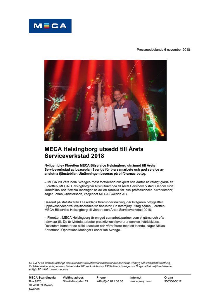 MECA Helsingborg utsedd till Årets Serviceverkstad