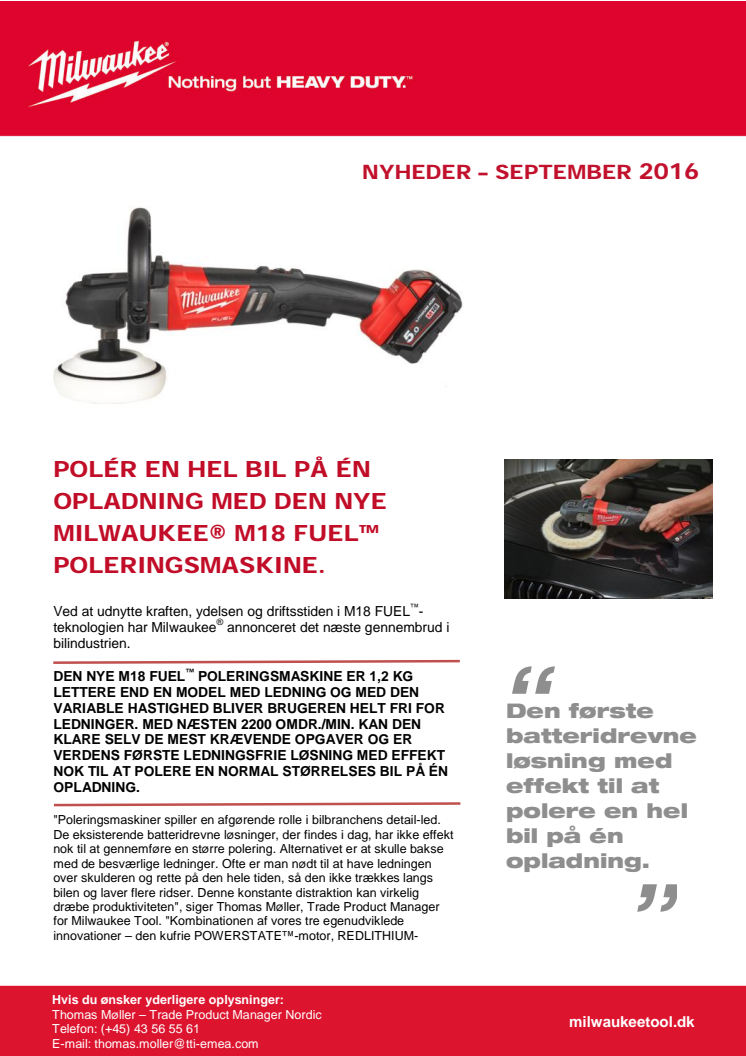 POLÉR EN HEL BIL PÅ ÉN OPLADNING MED DEN NYE MILWAUKEE® M18 FUEL™ POLERINGSMASKINE.