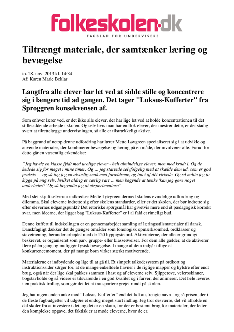Anmeldelser af Sprog i Bevægelse