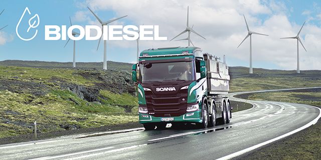 Die Diesel-Abrollkipper von Scania bieten auch die Möglichkeit, alternative Kraftstoffe wie HVO und Biodiesel/FAME zu nutzen.