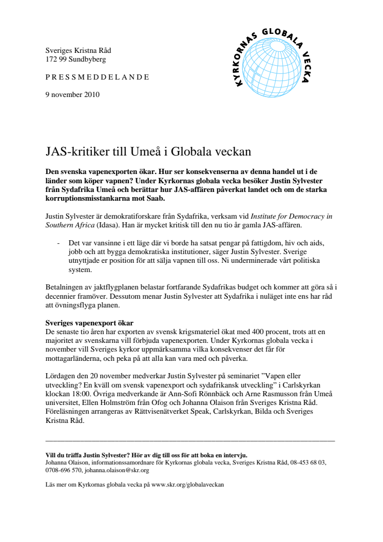 JAS-kritiker till Umeå i Globala veckan