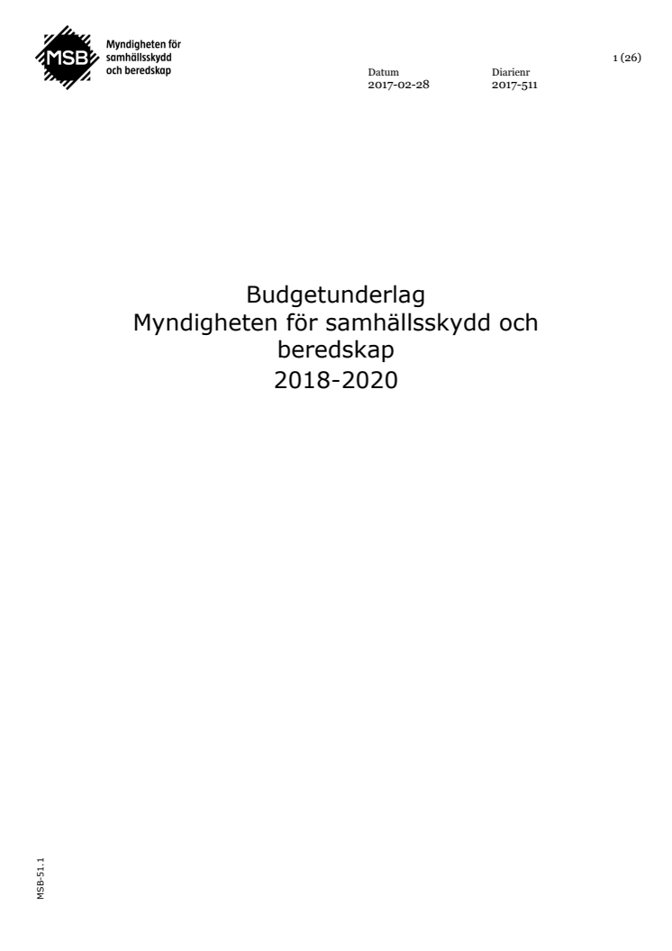 MSB:s budgetunderlag 2018-2020