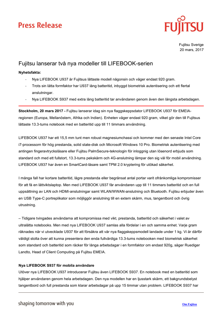 Fujitsu lanserar två nya modeller till LIFEBOOK-serien