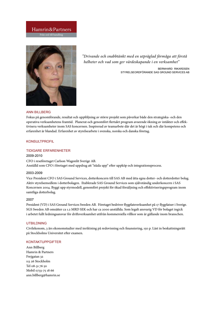Ann Billbergs konsultprofil