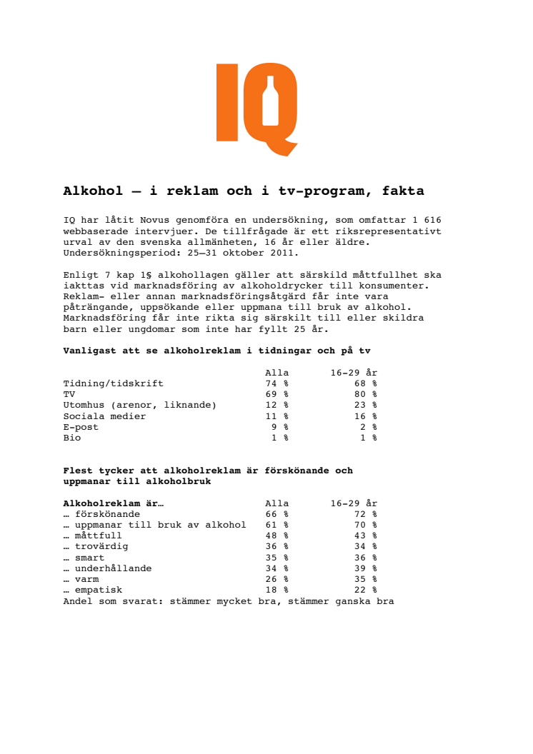 Undersökning: Alkohol i reklam och tv-program, fakta