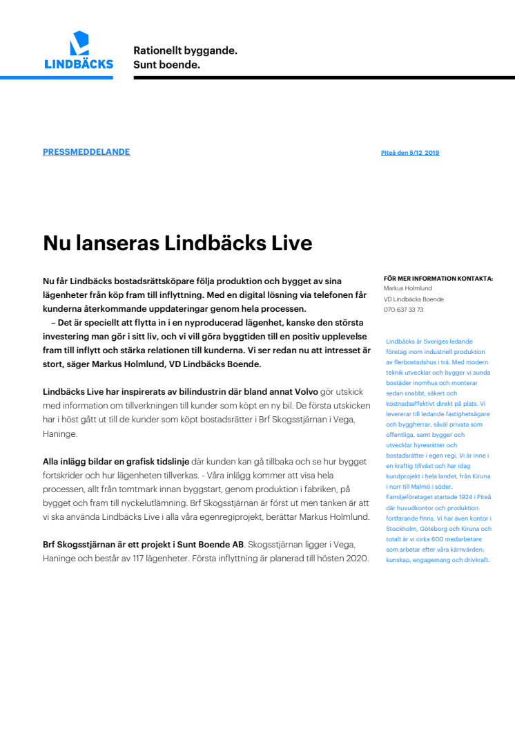 Nu lanseras Lindbäcks Live