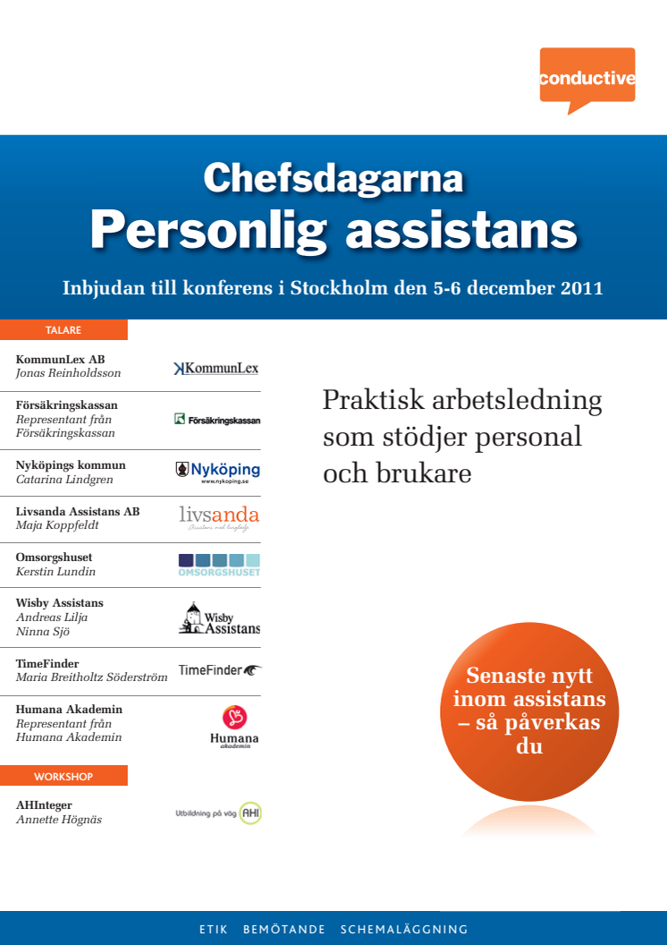 Chefsdagarna - Personlig assistans, Stockholm 5-6 december