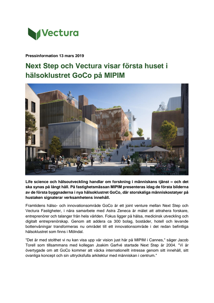 Next Step och Vectura visar första huset i hälsoklustret GoCo på MIPIM