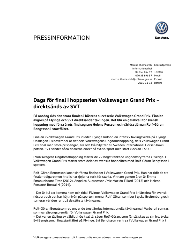 Dags för final i hoppserien Volkswagen Grand Prix – direktsänds av SVT