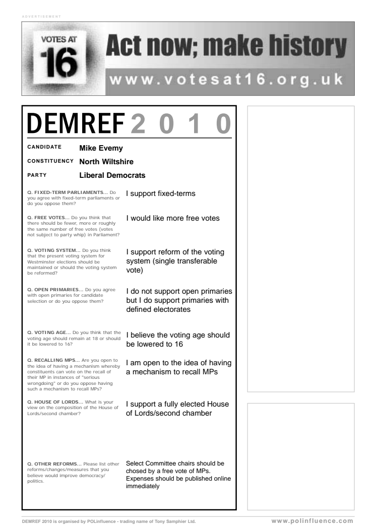 DEMREF 2010: North Wiltshire - Mike Evemy (general election candidate)