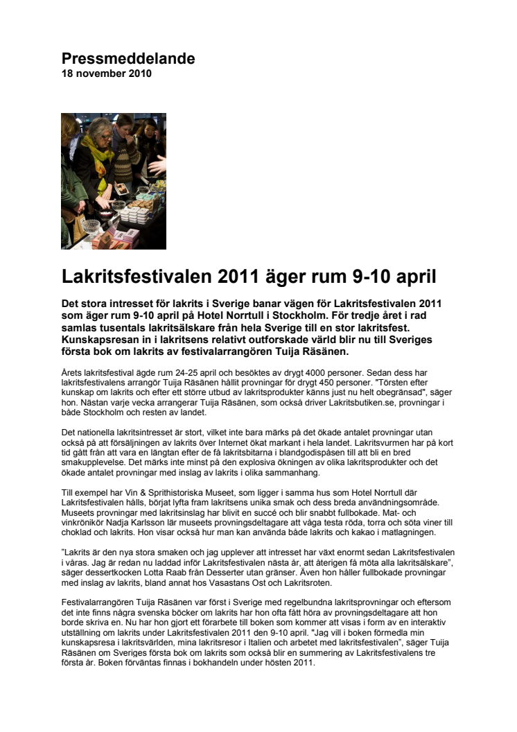 Lakritsfestivalen 2011 äger rum 9-10 april