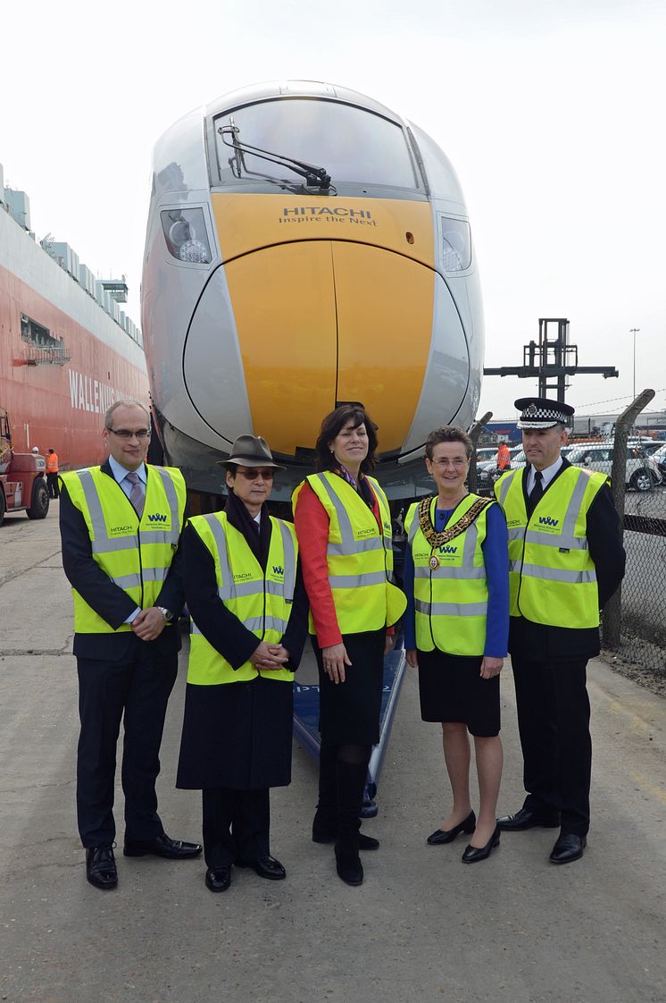 Rail Minister Claire Perry MP welcomes arrival of first Hitachi pre-series Class 800 train for Intercity Express Programme