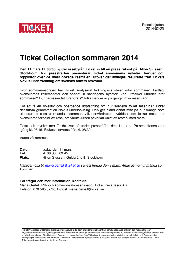 Ticket Collection sommaren 2014