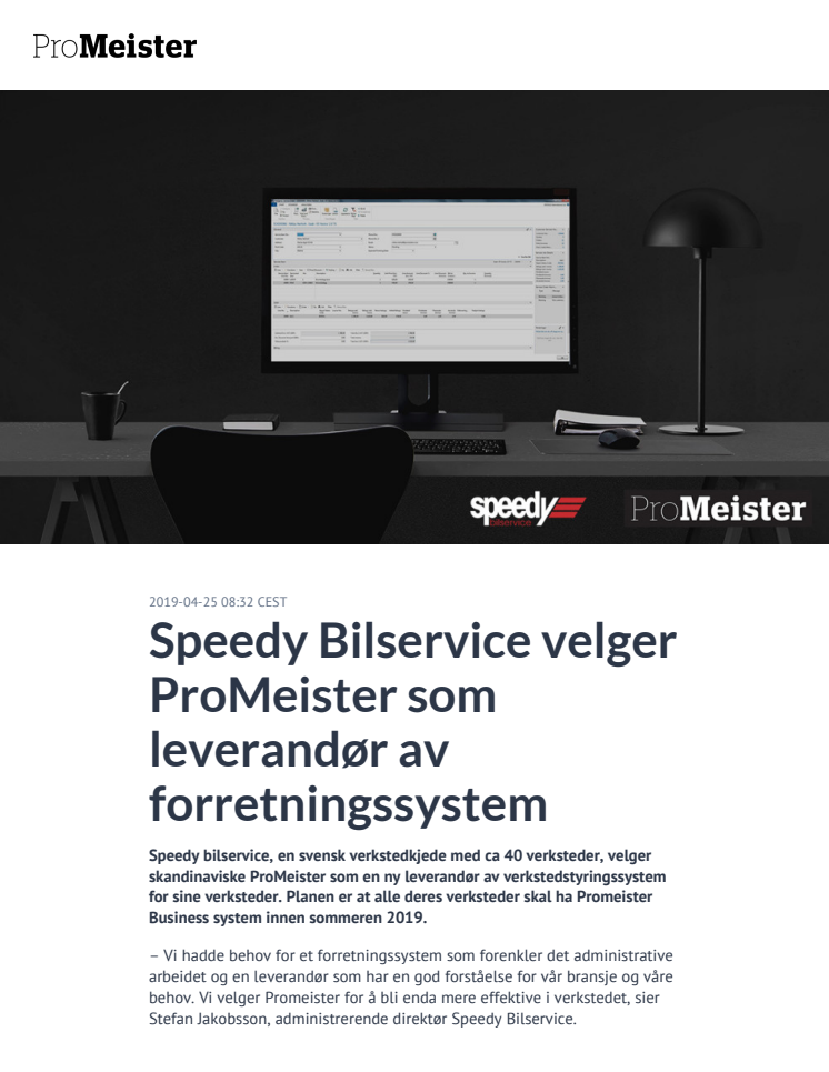 Speedy Bilservice velger ProMeister som leverandør av forretningssystem