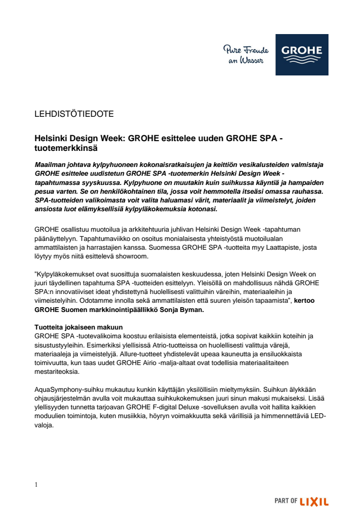 Helsinki Design Week GROHE esittelee uuden GROHE SPA -tuotemerkkinsä.pdf