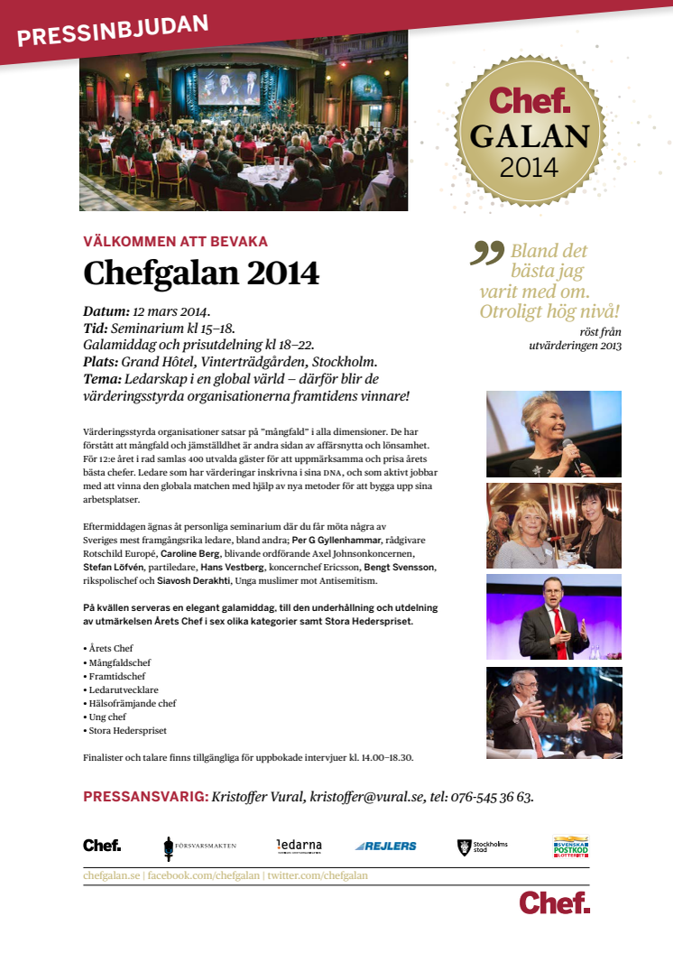 Pressinbjudan Chefgalan 2014