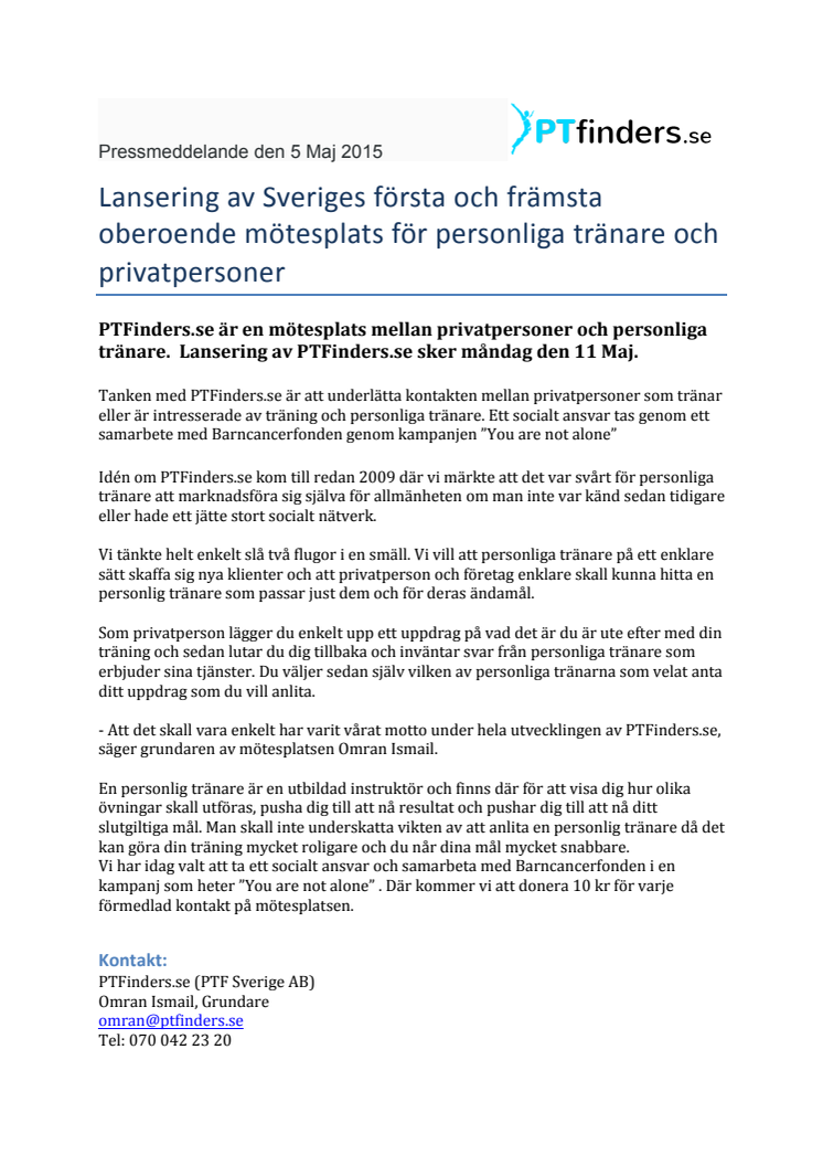 Lansering av Sveriges första och främsta oberoende mötesplats för personliga tränare och privatpersoner