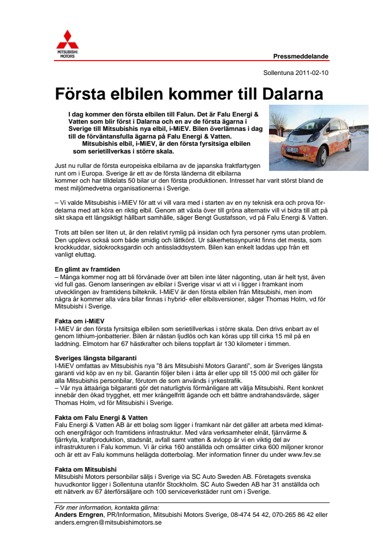 Första elbilen kommer till Dalarna