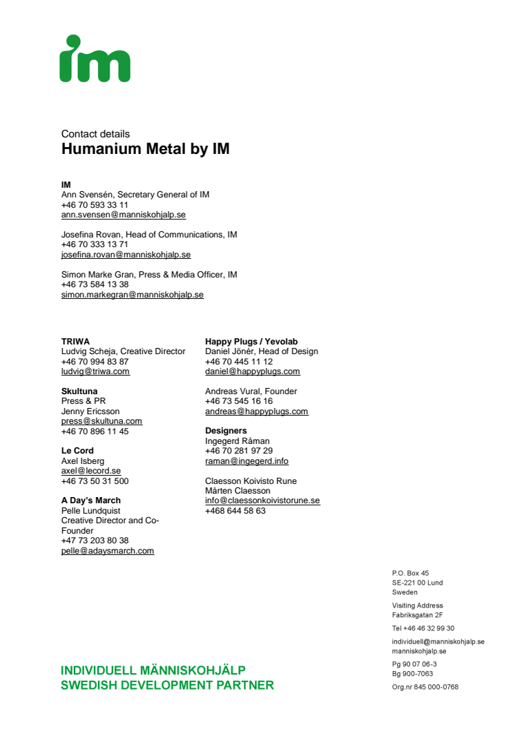 Contact Details Leading Swedish Brands Launch Humanium Metal Products