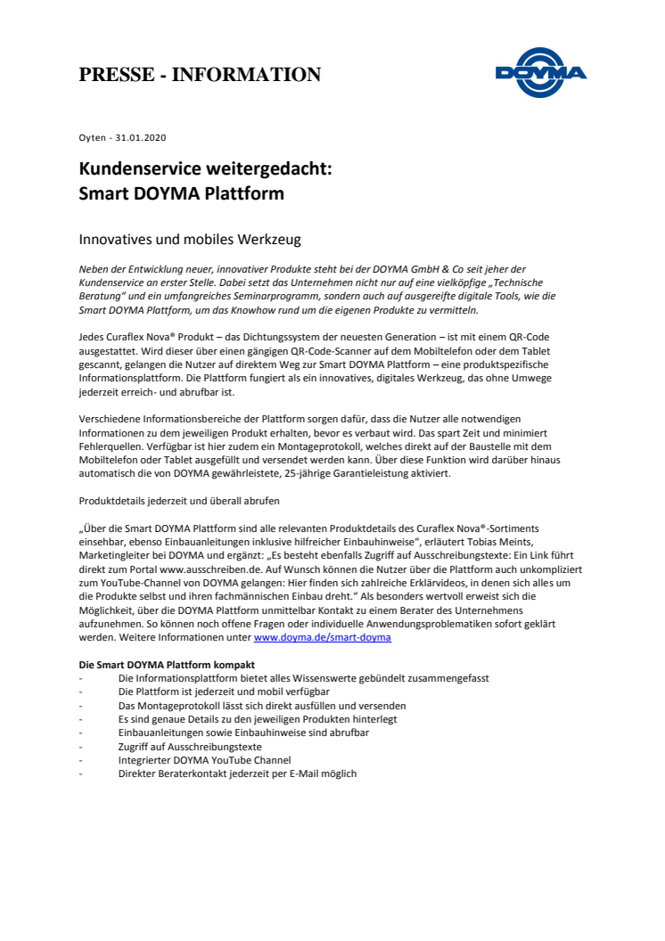 Kundenservice weitergedacht: Smart DOYMA Plattform