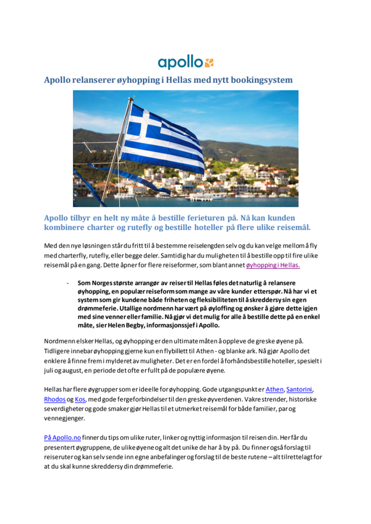 Apollo relanserer øyhopping i Hellas med nytt bookingsystem
