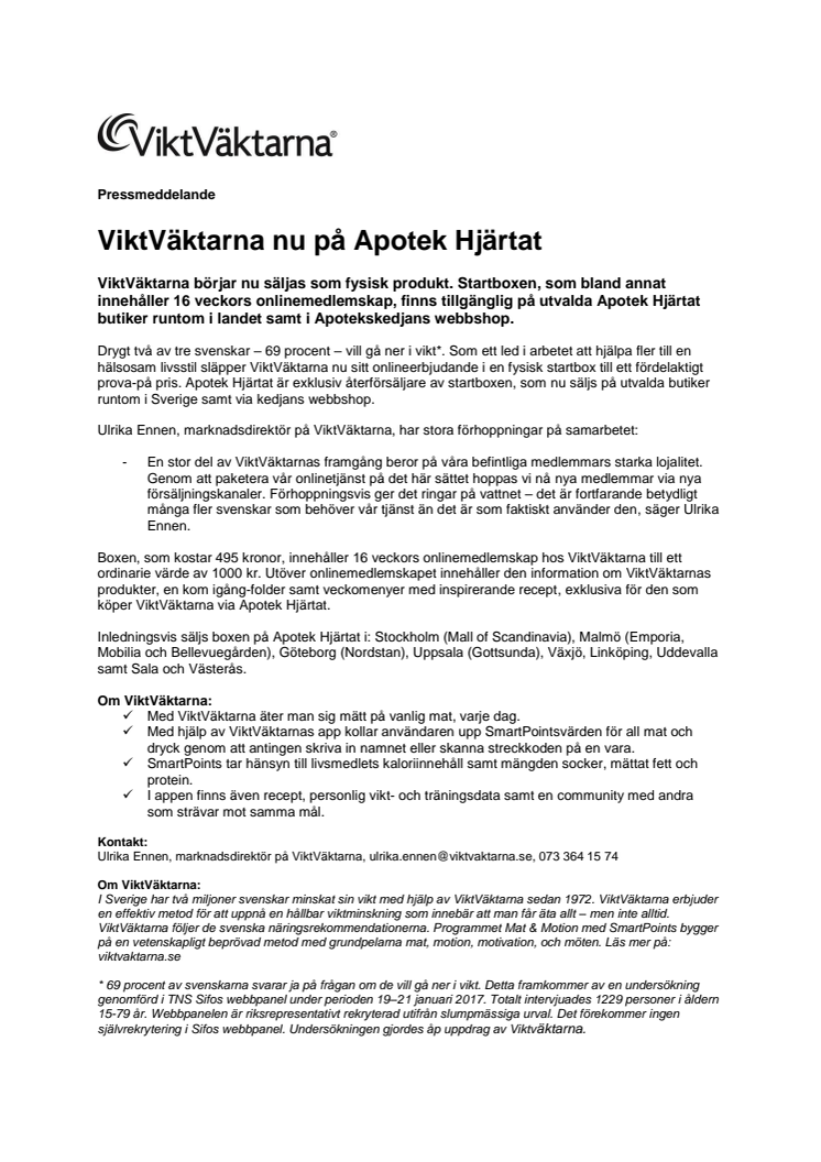 ViktVäktarna nu på Apotek Hjärtat