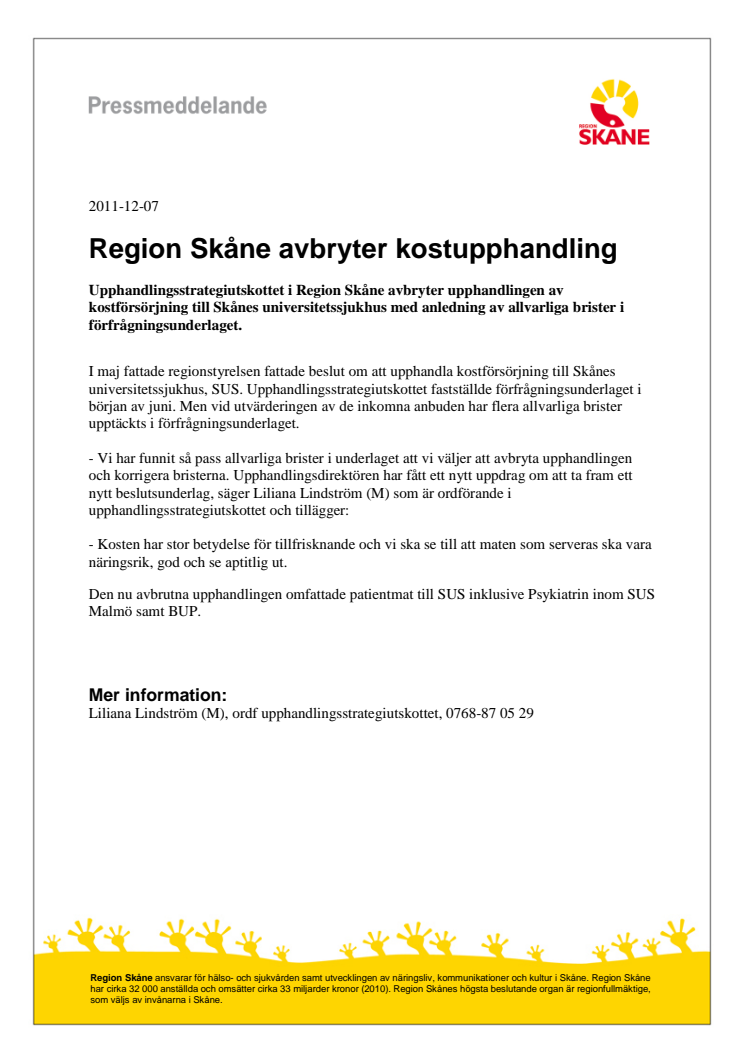 Region Skåne avbryter kostupphandling