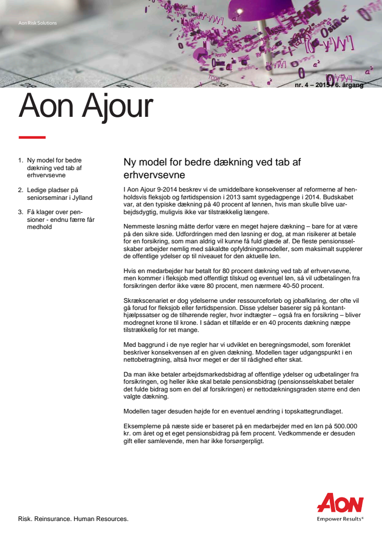 Aon Ajour 4-2015: Ny model for bedre dækning ved tab af erhvervsevne