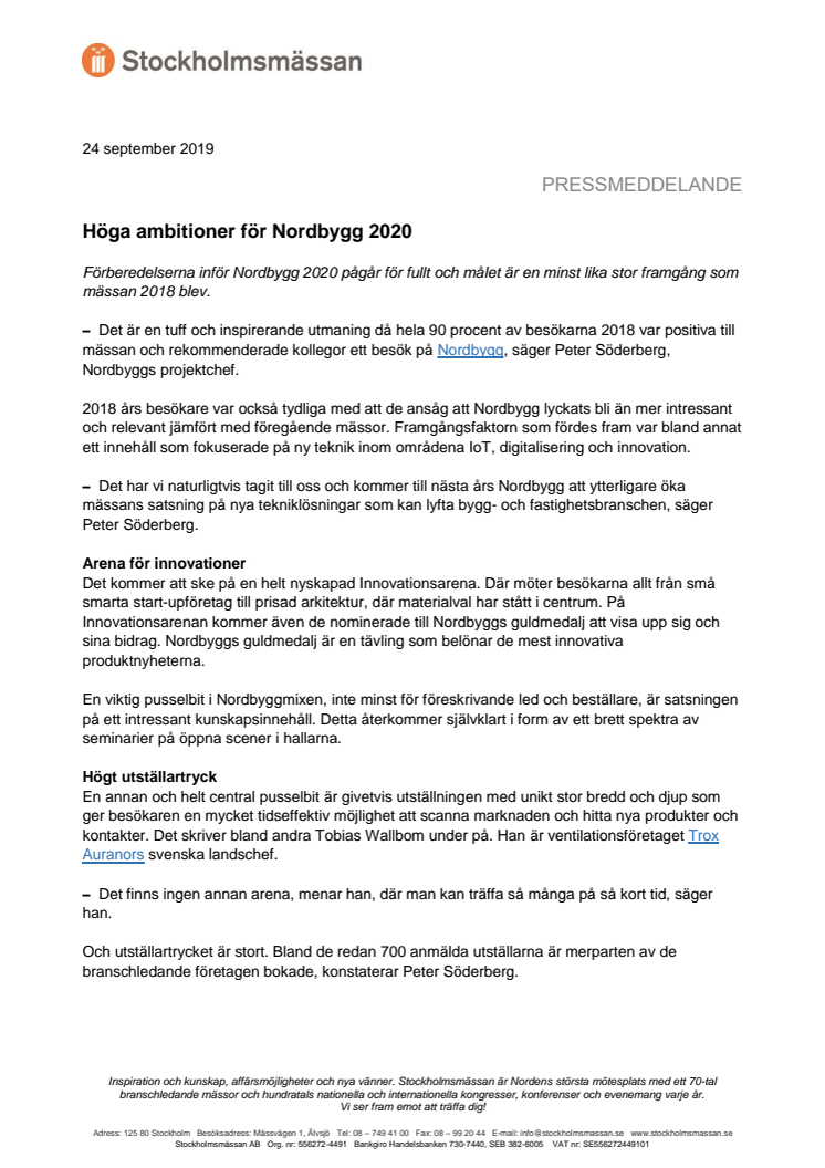 Höga ambitioner för Nordbygg 2020