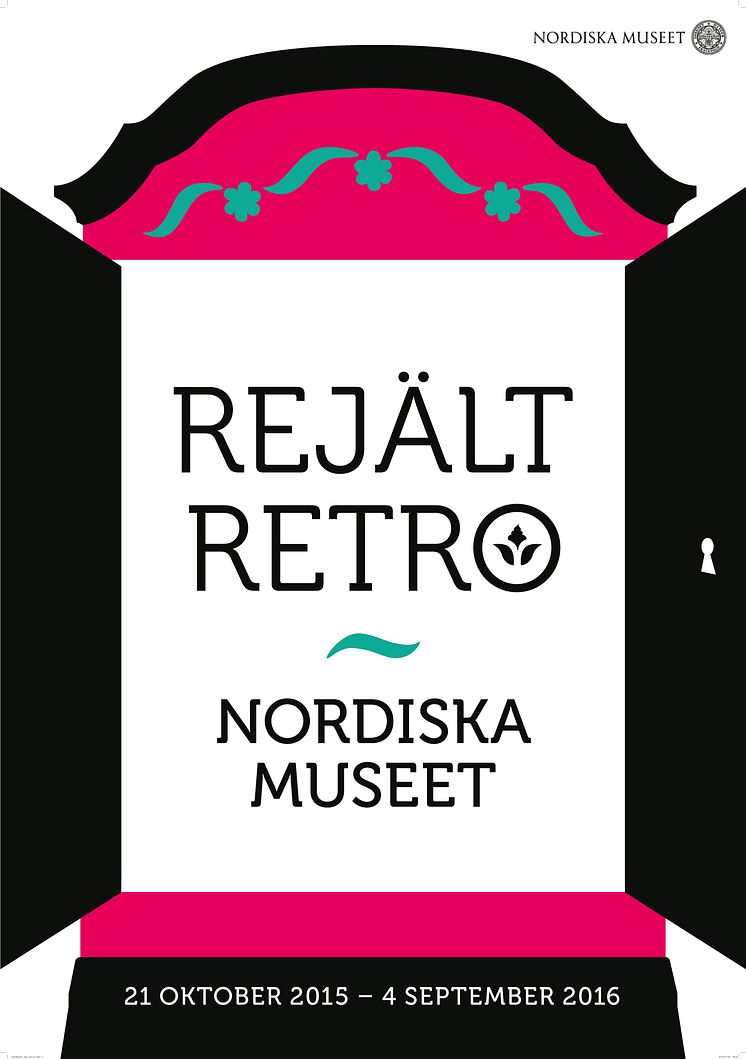 Rejält retro – målade allmogemöbler 1750–1850 på Nordiska museet. Affisch: Futurniture