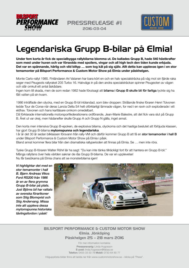 Legendariska Grupp B-bilar på Elmia!