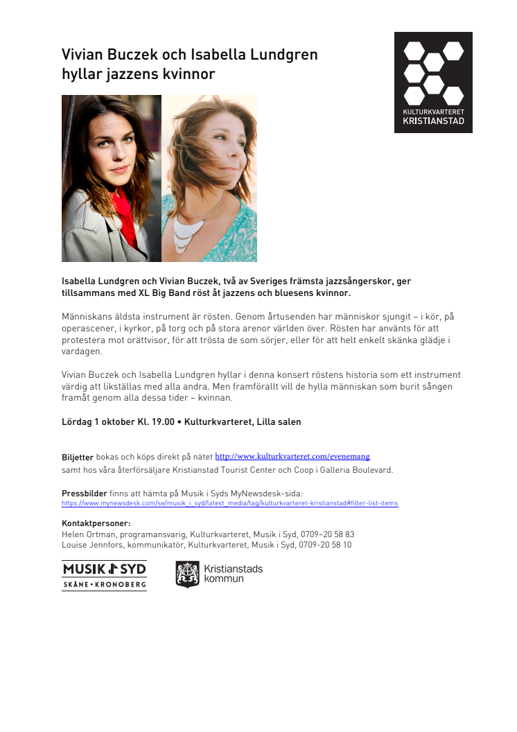 Vivian Buczek och Isabella Lundgren  hyllar jazzens kvinnor 