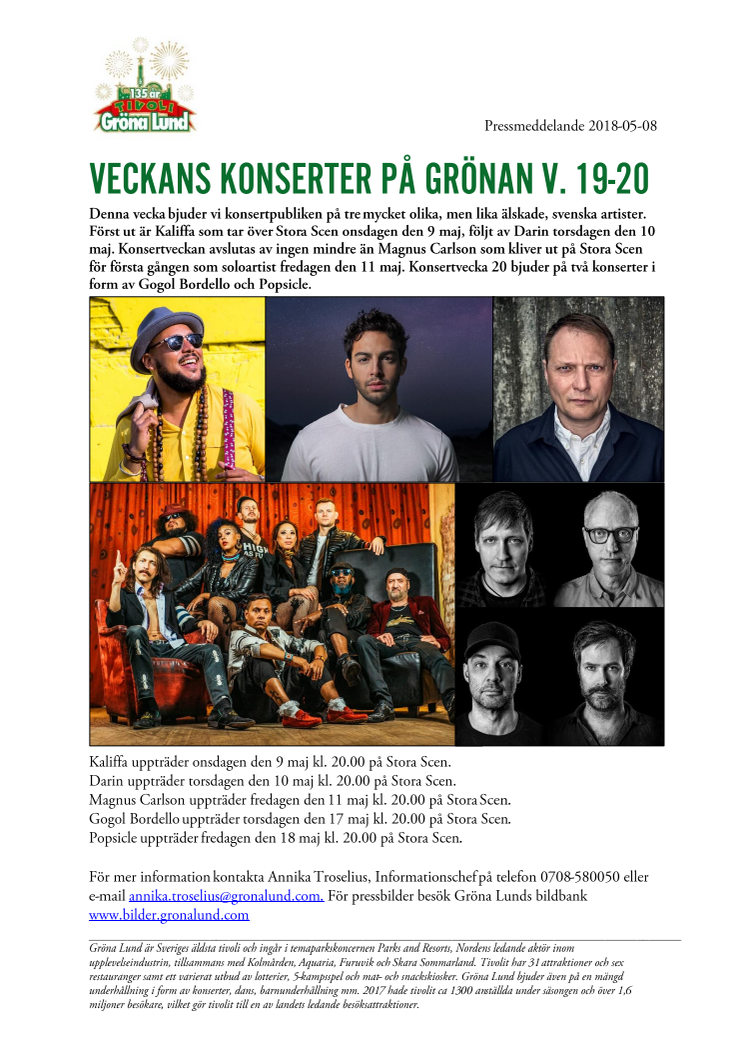 Veckans konserter på Grönan V. 19-20