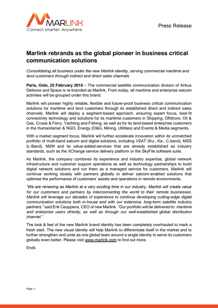 Marlink: Rebrands as the Global Pioneer in Business Critical Communications