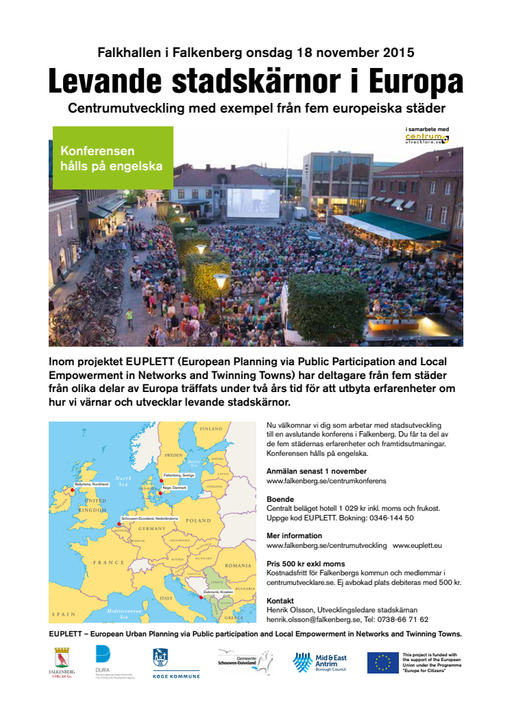 Levande stadskärnor i Europa -  stadskärnexperter från 5 länder samlas i Falkenberg 16-19 november 