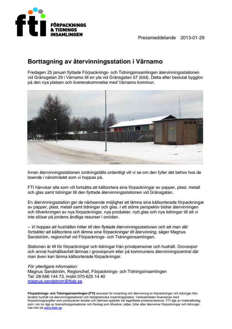 Borttagning av återvinningsstation i Värnamo