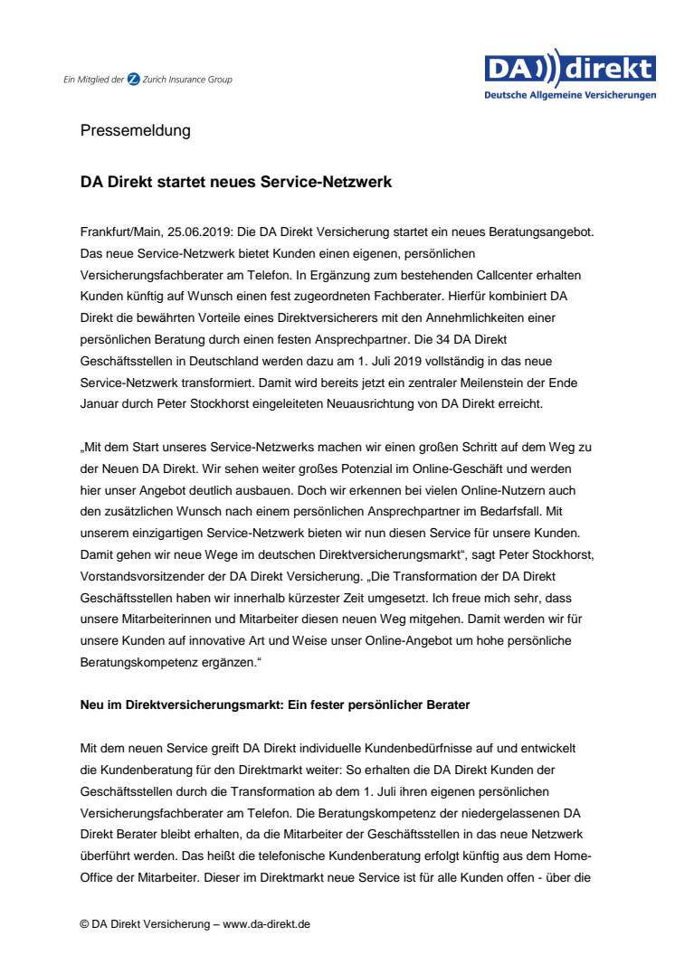 DA Direkt startet neues Service-Netzwerk 